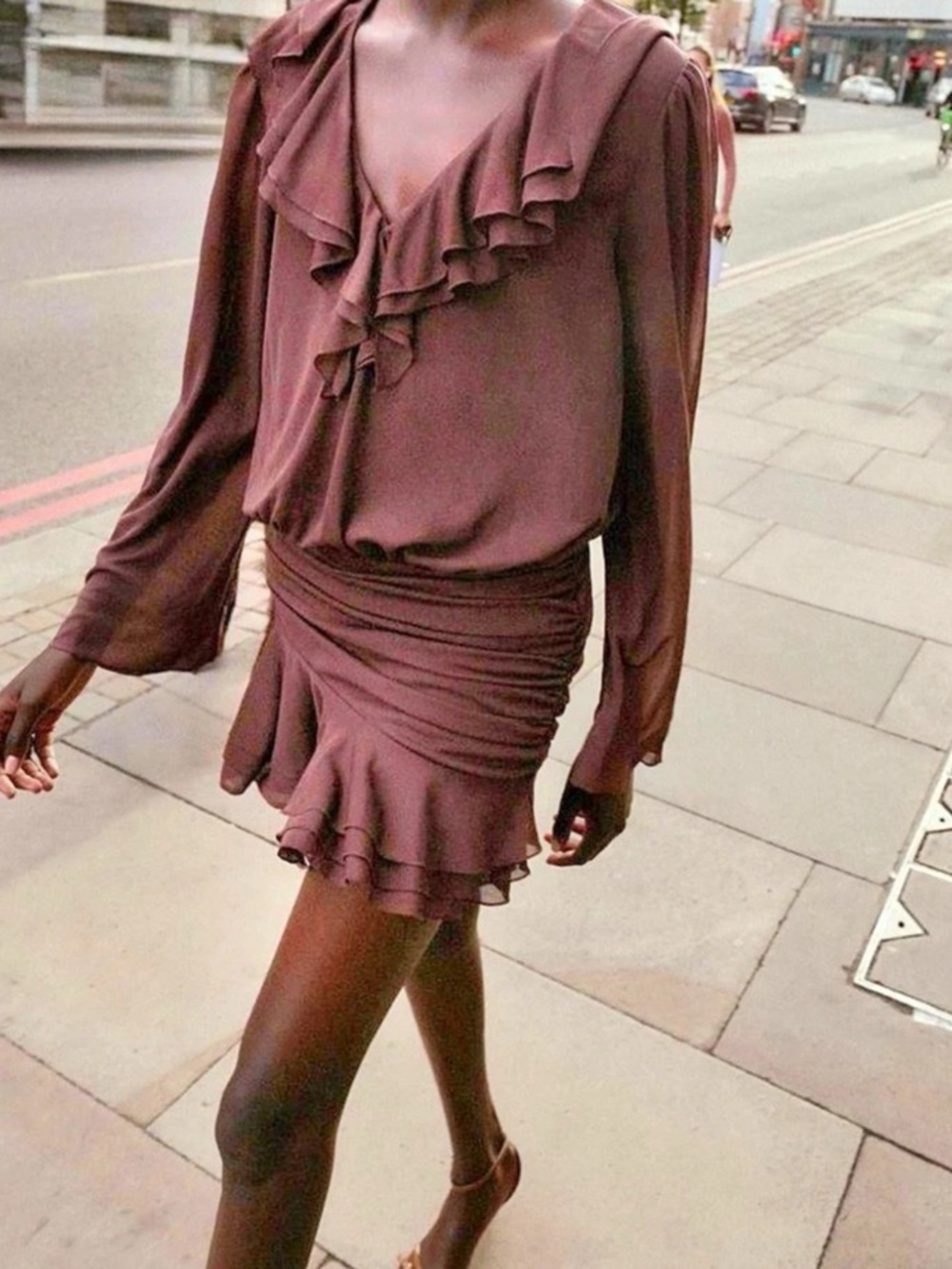 Zara Maroon Ruffle Mini Dress